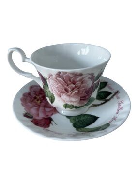 Roy Kirkham Versailles Footed Cup and Saucer Set Teacup Roses Fine Bone China